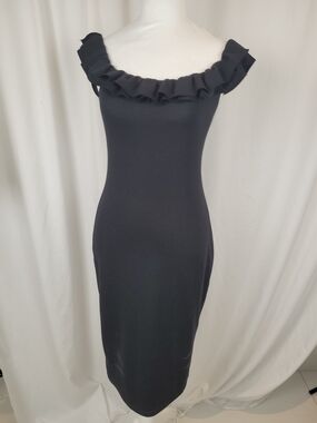 NWT Zara Trafaluc Black Off-The-Shoulder Ruffle Midi Dress Medium
